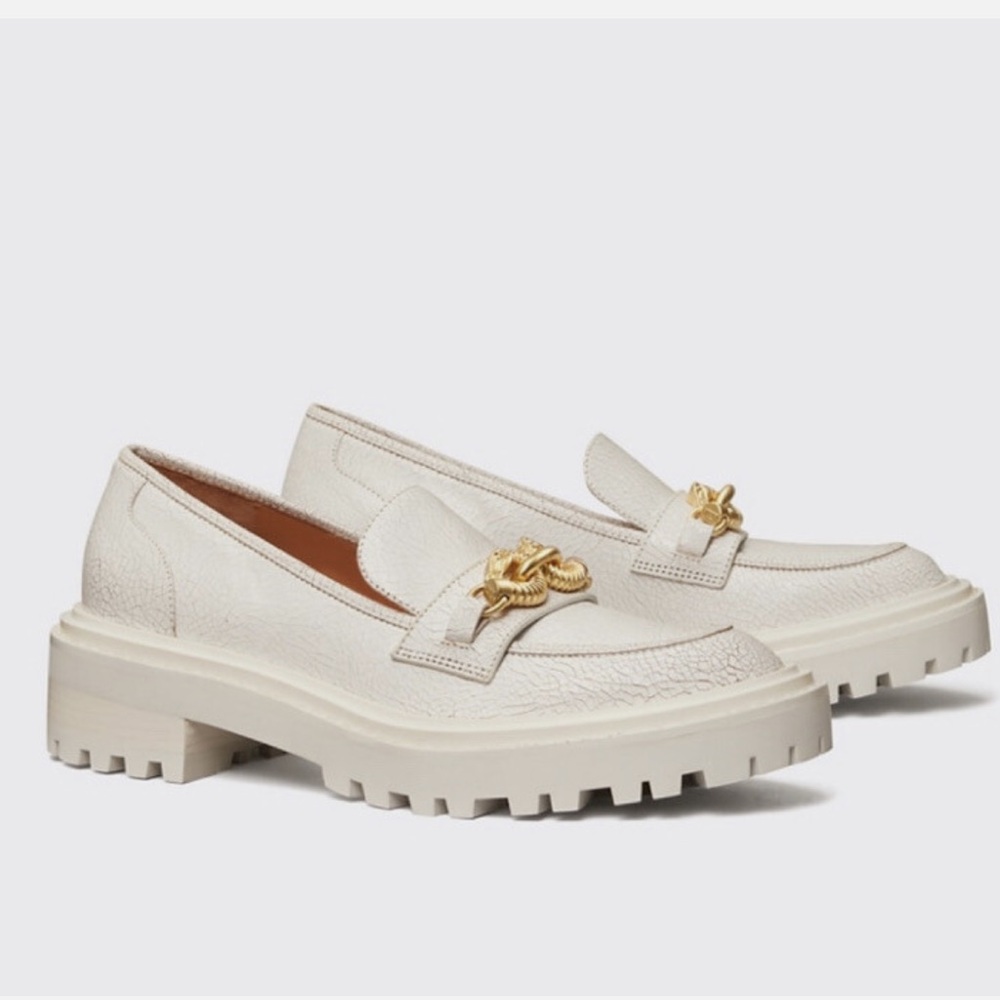 Tory Burch LIKE NEW Jessa Lug Sole Loafer White Calf Leather